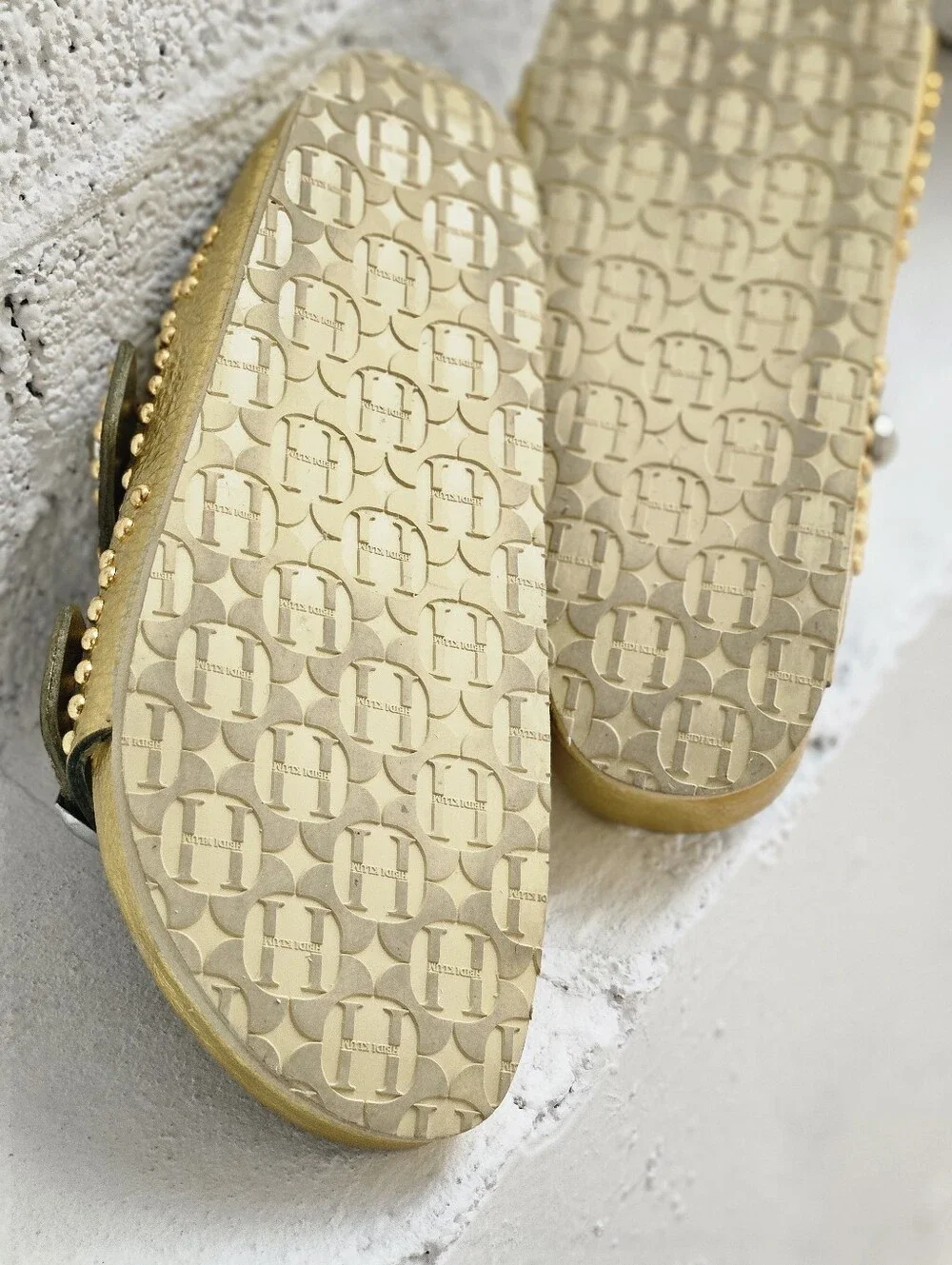 Brikenstock x Heidi Glum Collaboration Gold Metallic Slide Sandals